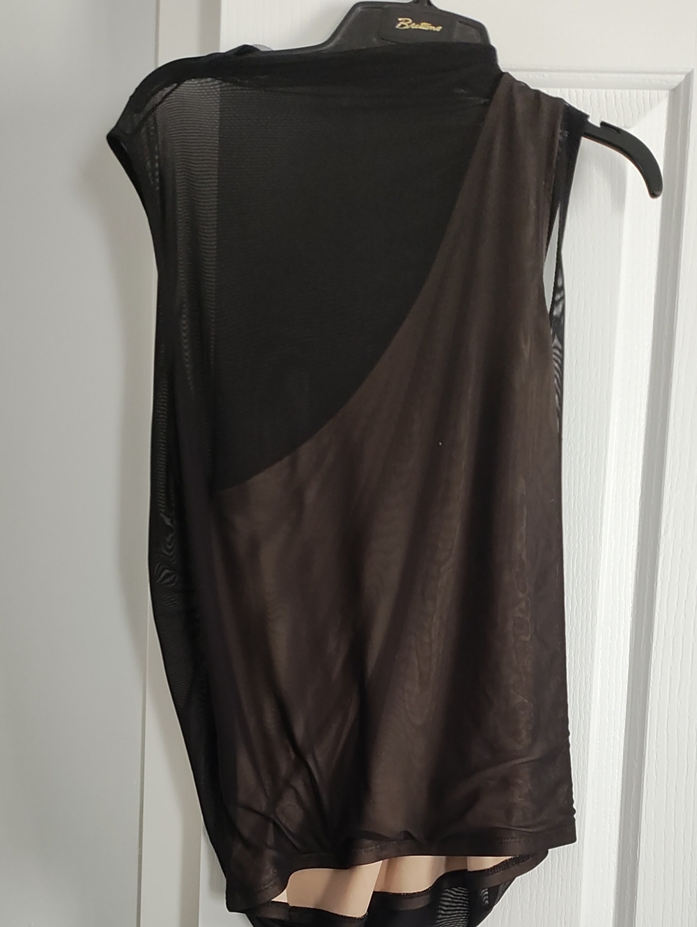 Suzy Shier Black Asymmetrical Sheer Overlay Dress